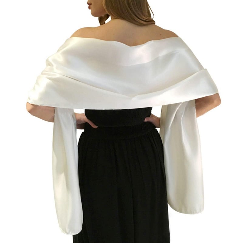 MLMW Women's Shawls and Wraps for Evening Dresses Satin Winter Shawl for Formal Dress Bridal Shawl And Wraps Extra Long for Wedding Party Bridal Shower Baby Shower, Ivory - Image 1